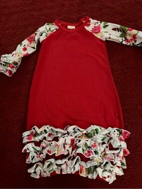 Baby Girls Red Boutique Gown with Floral Sleeves and Bottom